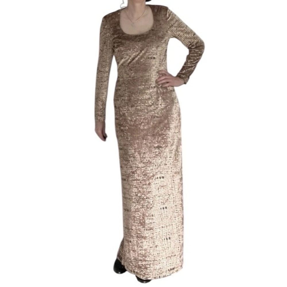 Vtg Reformation Rimini Maxi Evening Caramel Brown Long Sleeves Dress Size 6